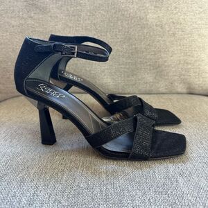 Franco Sarto Raina Ankle Strap Heels Sandals Black Shiny Size 9.5